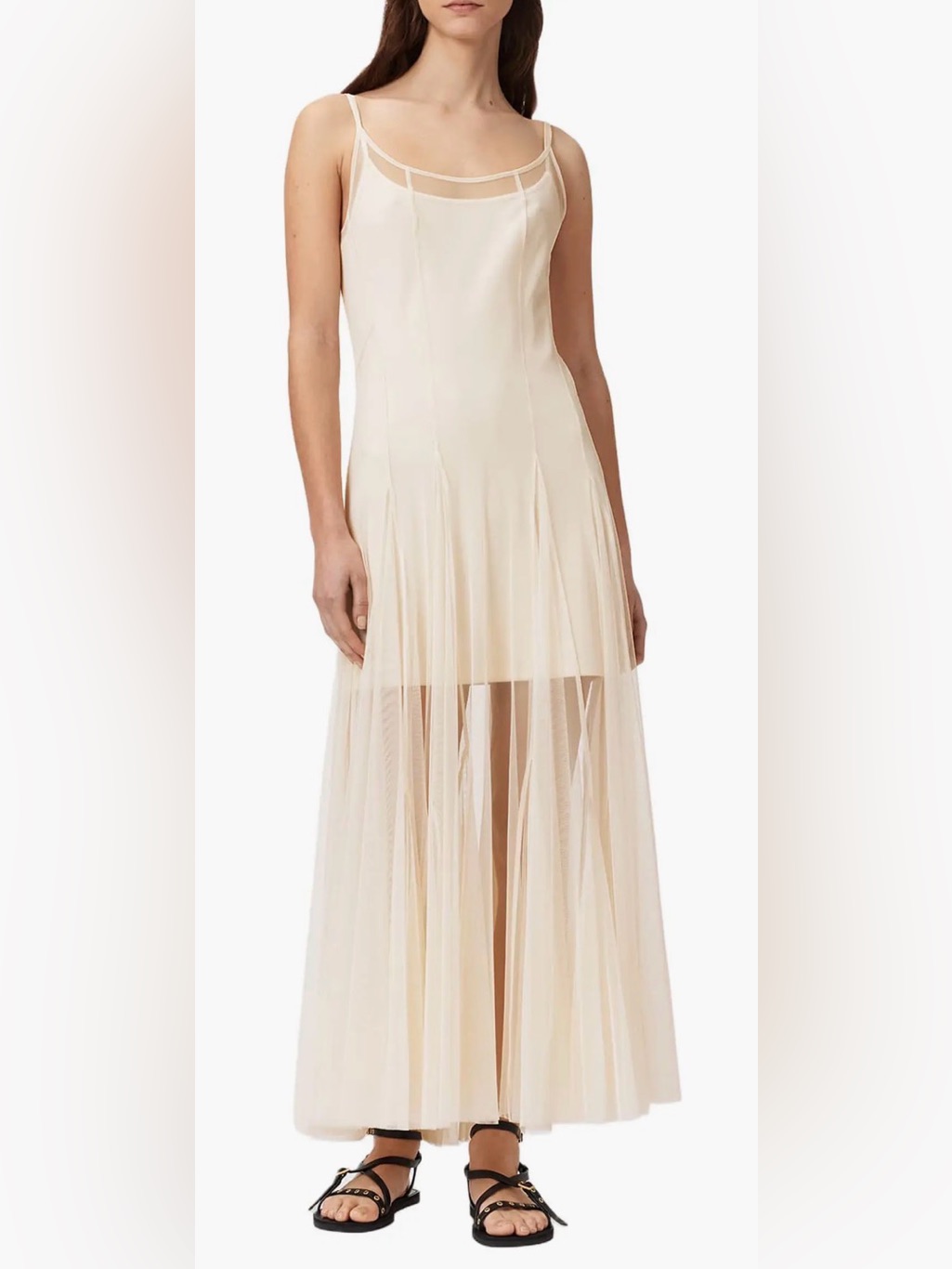New Allsaints Harmonia Mesh Maxi Tofu White Dress Sz 4